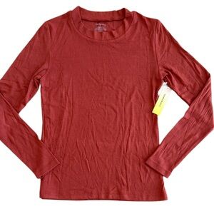 SUMMERSALT RIBBED LONG SLEEVE WOMENS TEE SIZE LARGE RUST
